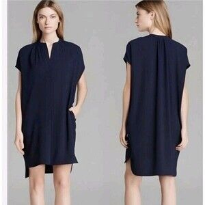 VINCE POPOVER  WOMEN'S NAVY BLUE MINIMALIST CAREER BASIC POPLIN DRESS Size M
